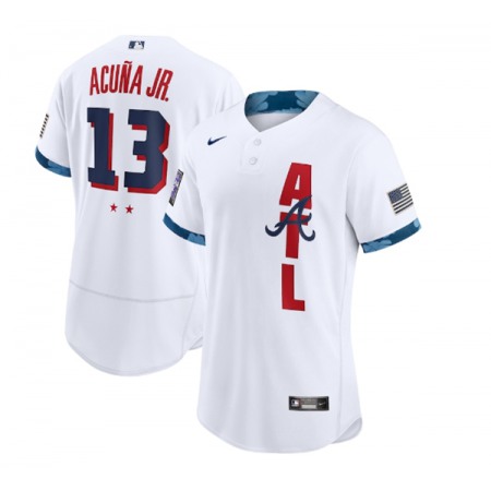 Men's Atlanta Braves #13 Ronald Acuna Jr. 2021 White All-Star Flex Base Stitched MLB Jersey