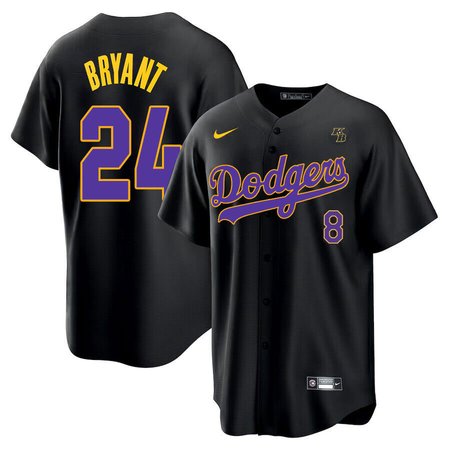 Men's Los Angeles Dodgers Front #8 Back #24 Kobe Bryant Throwback Black With KB Patch Cool Base Stitched Jersey