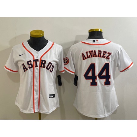 Women's Houston Astros #44 Yordan Alvarez White With Patch Cool Base Stitched Baseball Jersey(Run Small)