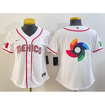 Women's Mexico Baseball 2023 White Big Logo World Baseball Classic Stitched Jersey(Run Small)