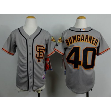 Giants #40 Madison Bumgarner Grey Road 2 Cool Base Stitched Youth MLB Jersey