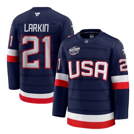 Men's USA #21 Dylan Larkin Navy 2025 4 Nations Face-Off Stitched Jersey