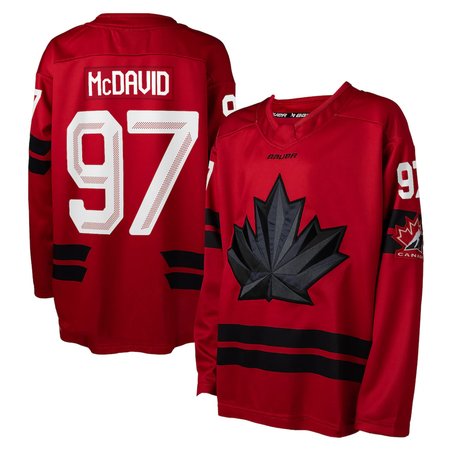 Men's Canada Hockey #97 Connor McDavid Red 2026 Away Replica Jersey
