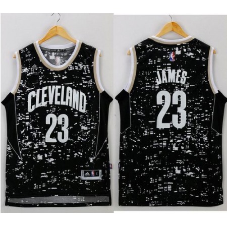 Cavaliers #23 LeBron James Black City Light Stitched NBA Jersey