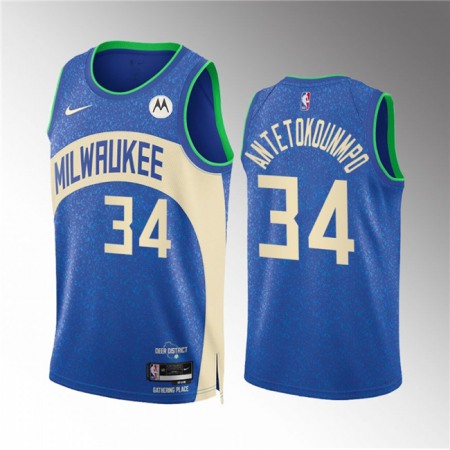Men's Milwaukee Bucks #34 Giannis Antetokounmpo 2023/24 Blue City Edition Stitched Basketball Jersey Men's Milwaukee Bucks #34 Giannis Antetokounmpo 2023/24 Blue City Edition Stitched Basketball Jersey