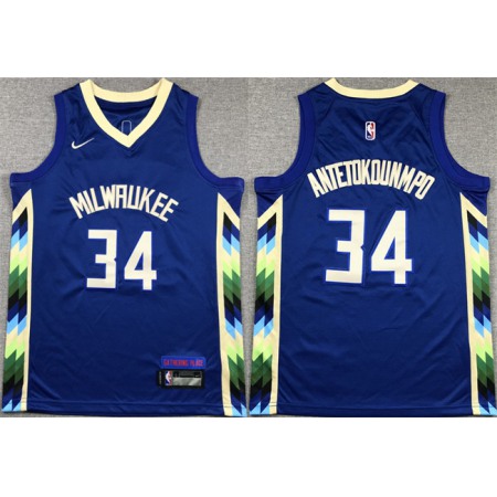 Youth Milwaukee Bucks #34 Giannis Antetokounmpo Blue City Edition Stitched Basketball Jersey Youth Milwaukee Bucks #34 Giannis Antetokounmpo Blue City Edition Stitched Basketball Jersey