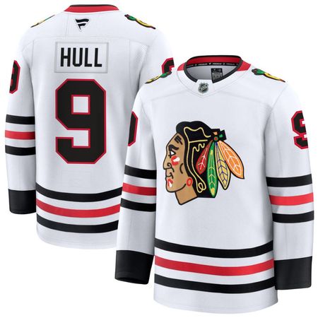 Men's Chicago Blackhawks #9 Bobby Hull White Away Premium Jersey