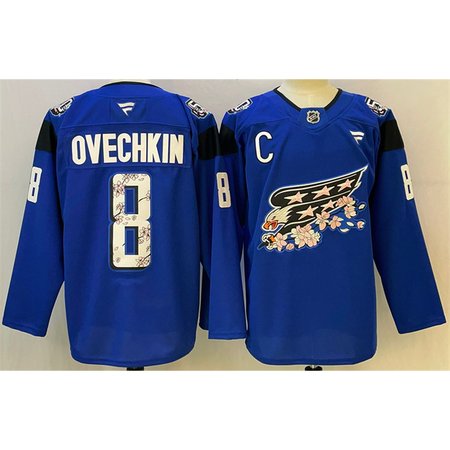 Men's Washington Capitals #8 Alex Ovechkin Blue Cherry Blossom With C Patch Stitched Hockey Premium Jersey