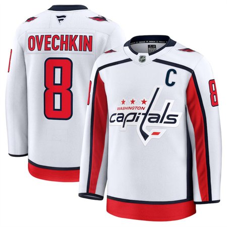 Men's Washington Capitals #8 Alexander Ovechkin White 2024-25 Away Stitched Hockey Premium Jersey