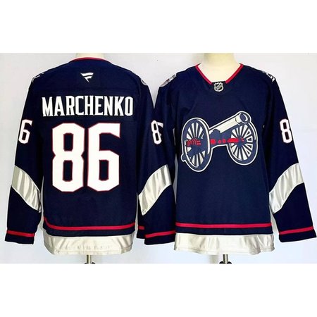 Men's Columbus Blue Jackets #86 Kirill Marchenko Navy 2024-25 Stitched Hockey Premium Jersey