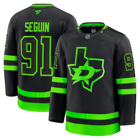 Men's Dallas Stars #91 Tyler Seguin Black 2024-25 With A Patch Alternate Stitched Hockey Premium Jersey