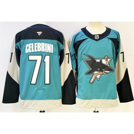 Men's San Jose Sharks #71 Macklin Celebrini Teal 2025 Alternate Stitched Hockey Premium Jersey