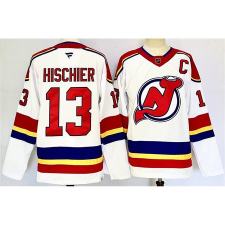 Men's New Jersey Devils #13 Nico Hischier White 2024-25 With C Patch Stitched Hockey Premium Jersey