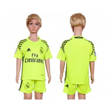Real Madrid Blank Shiny Green Goalkeeper Kid Soccer Club Jersey