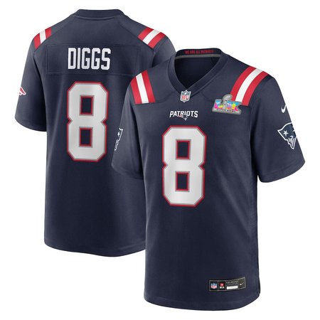 Men's New England Patriots #8 Stefon Diggs Navy Super Bowl LX Patch Game Jersey