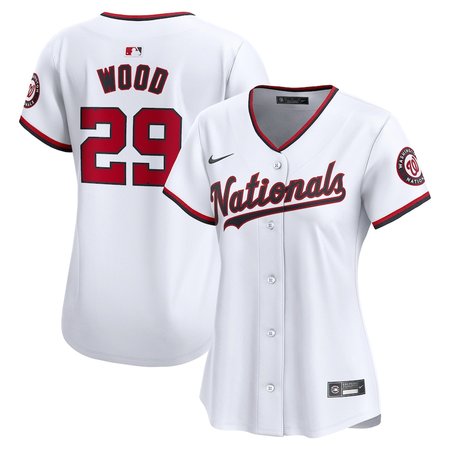 Women's Washington Nationals #29 James Wood Nike White Home Limited Player Jersey