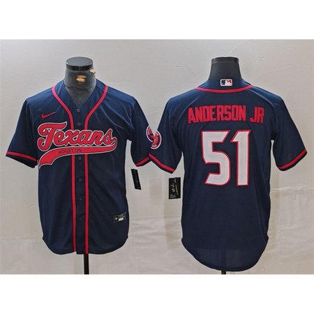 Men's Houston Texans #51 Will Anderson Jr. Navy With Patch Cool Base Stitched Baseball Jersey Men's Houston Texans #51 Will Anderson Jr. Navy With Patch Cool Base Stitched Baseball Jersey