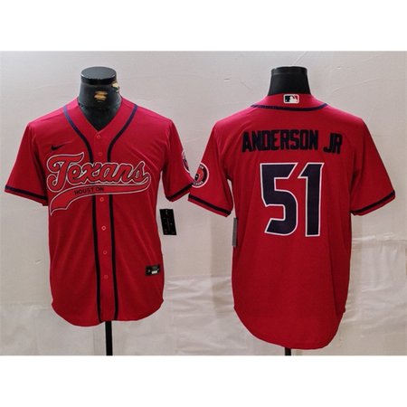Men's Houston Texans #51 Will Anderson Jr. Red With Patch Cool Base Stitched Baseball Jersey Men's Houston Texans #51 Will Anderson Jr. Red With Patch Cool Base Stitched Baseball Jersey