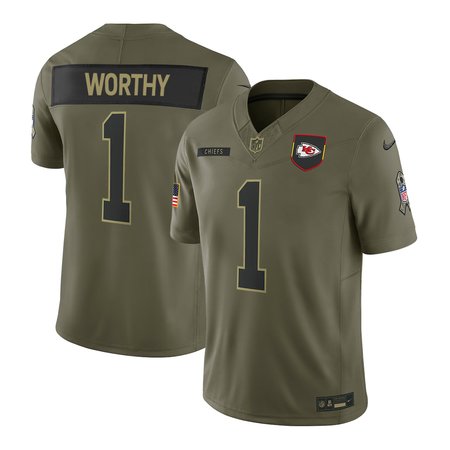 Youth's Kansas City Chiefs #1 Xavier Worthy Nike Olive 2025 Salute to Service Retired Limited Jersey
