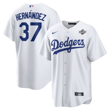 Men's Los Angeles Dodgers #37 Teoscar Hernandez Nike White 2025 World Series Home Replica Player Jersey