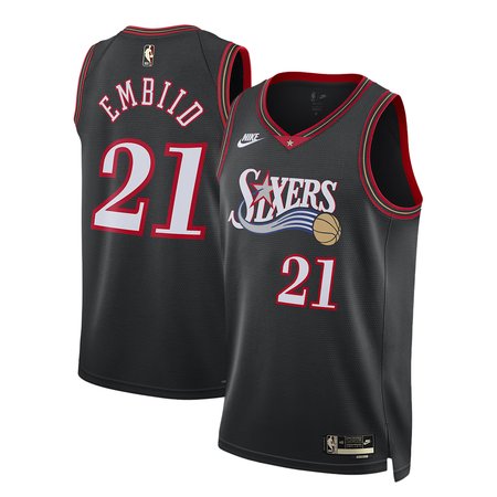 Men's Philadelphia 76ers #21 Joel Embiid Black 2025/26 Hardwood Classics Jersey