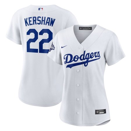 Women's Los Angeles Dodgers #22 Clayton Kershaw Nike White Home 2025 World Series Champions Replica Jersey