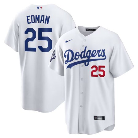 Men's Los Angeles Dodgers #25 Tommy Edman Nike White 2025 World Series Champions Home Limited Jersey