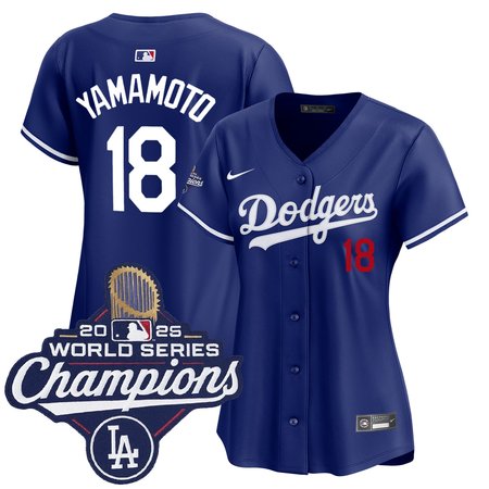 Women's Los Angeles Dodgers #18 Yoshinobu Yamamoto Royal 2025 World Series Champions Home Limited Jersey
