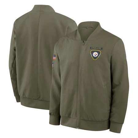 Men's Pittsburgh Steelers Olive 2025 Salute to Service Sideline Full-Zip Bomber Jacket