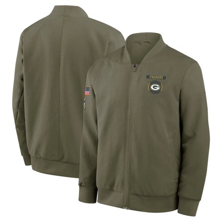 Men's Green Bay Packers Nike Olive 2025 Salute to Service Sideline Full-Zip Bomber Jacket