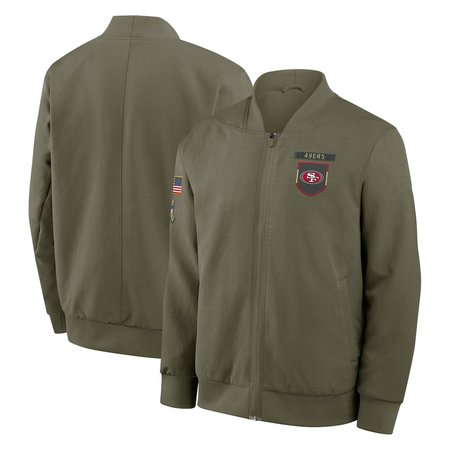 Men's San Francisco 49ers Olive 2025 Salute to Service Sideline Full-Zip Bomber Jacket