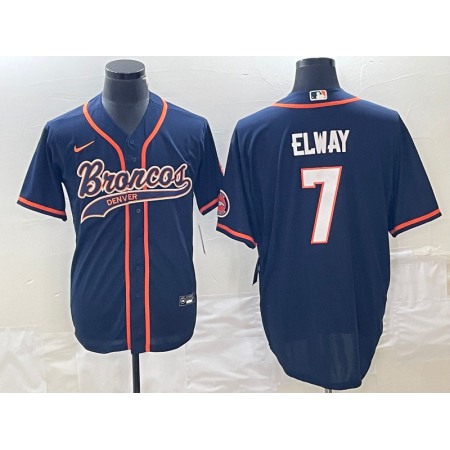 Men's Denver Broncos #7 John Elway Navy Cool Base Stitched Baseball Jersey