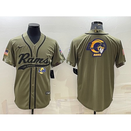 Men's Los Angeles Rams Olive Salute to Service Team Big Logo Cool Base Stitched Baseball Jersey