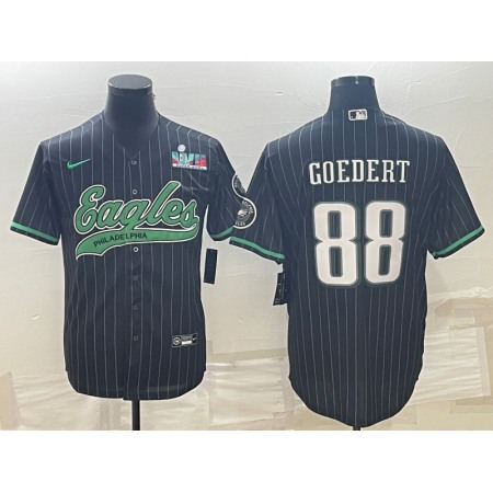 Men's Philadelphia Eagles #88 Dallas Goedert Black With Super Bowl LVII Patch Cool Base Stitched Baseball Jersey Men's Philadelphia Eagles #88 Dallas Goedert Black With Super Bowl LVII Patch Cool Base Stitched Baseball Jersey