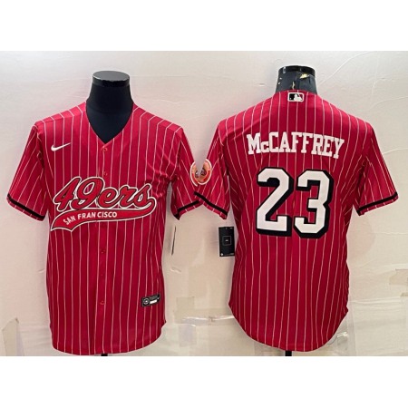 Men's San Francisco 49ers #23 Christian McCaffrey Red With Patch Cool Base Stitched Baseball Jersey